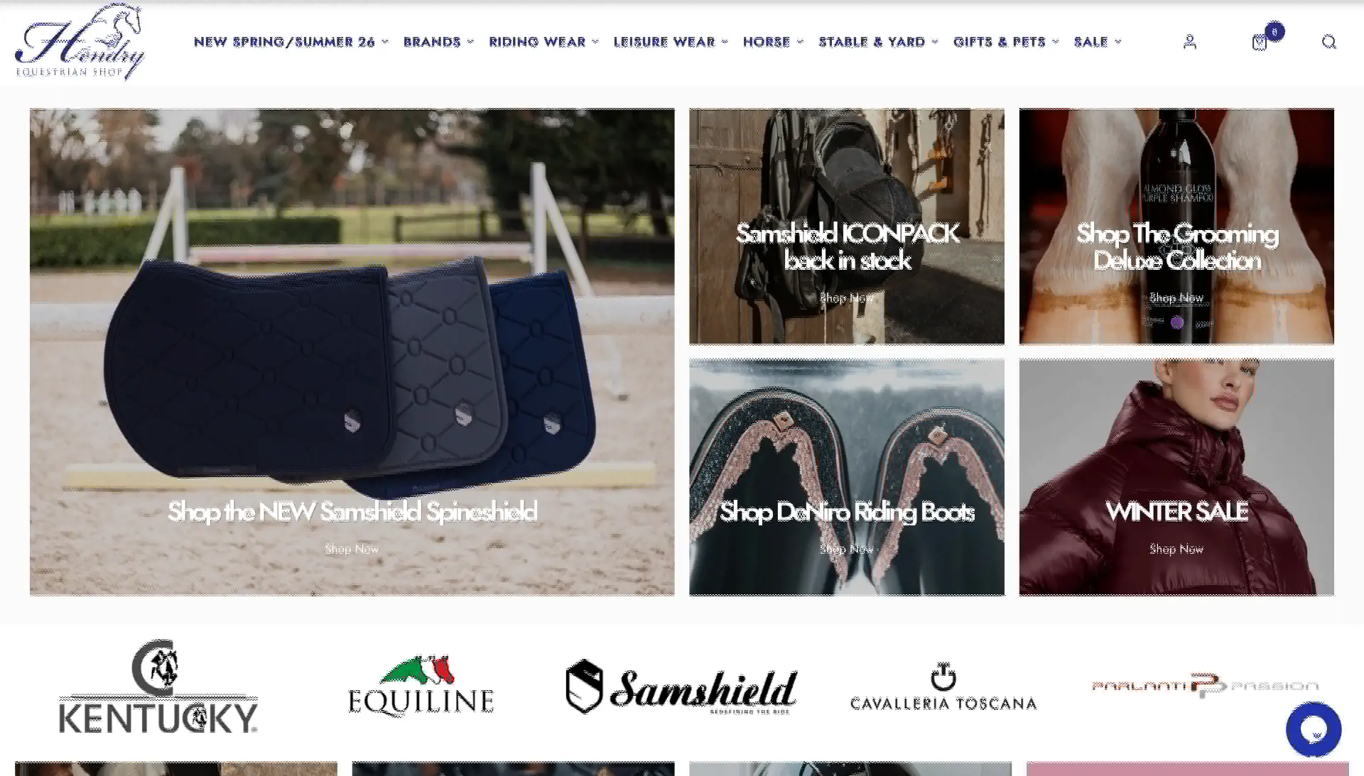 Screenshot of the live Hendry Equestrian shop homepage