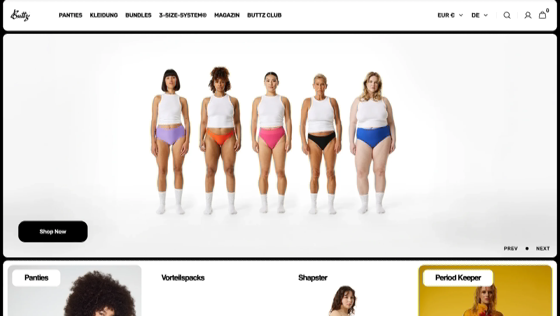 Screenshot of the live Buttz storefront