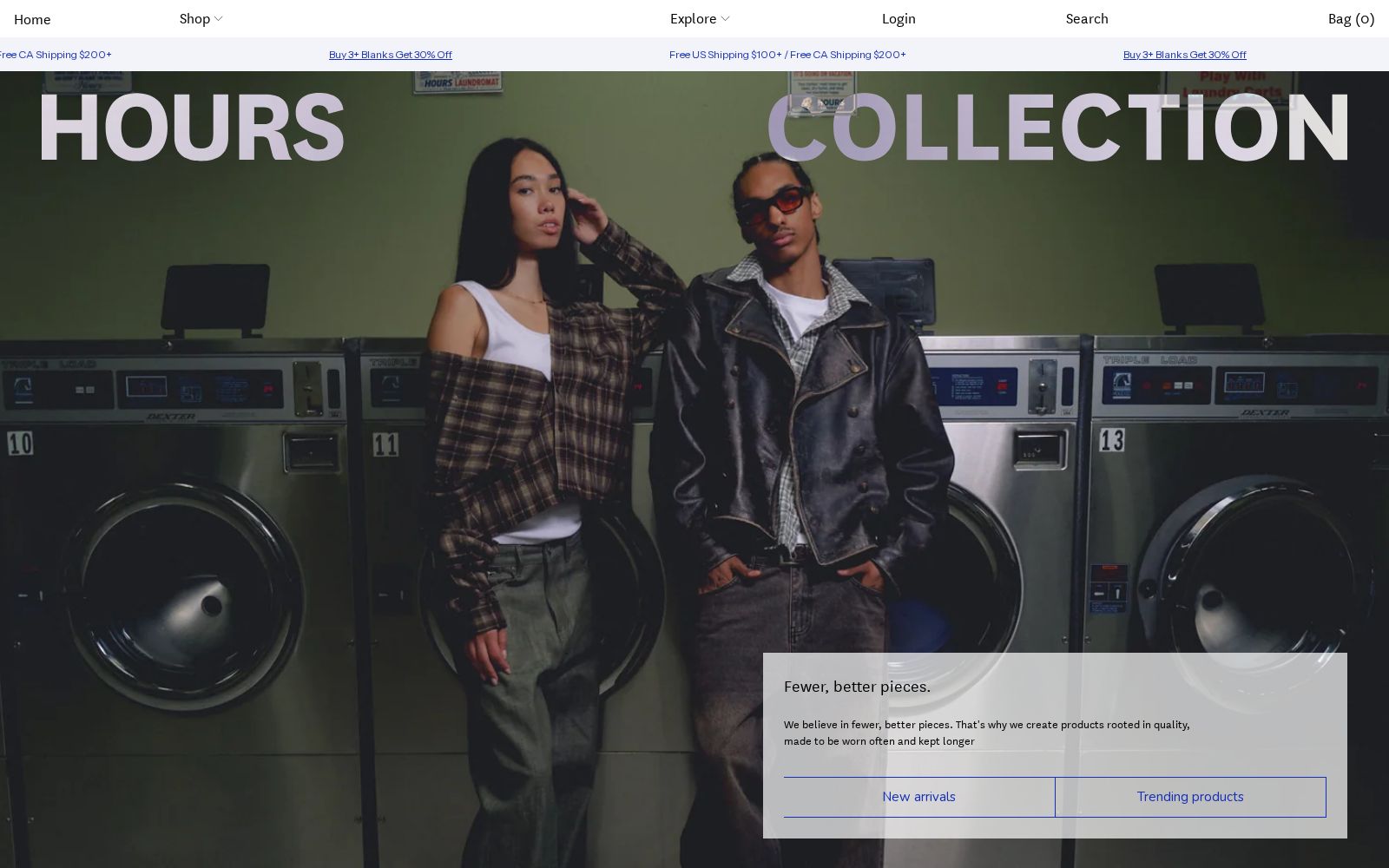 Screenshot of the live Hours Collection homepage